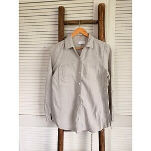Charter Club Linen Button Down Shirt Womens Small  Roll Tab Sleeve